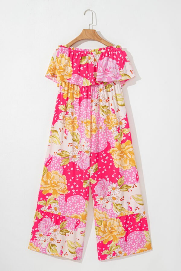 Multicolour Floral Print Ruffled High Waist Tube Top Loose Jumpsuit