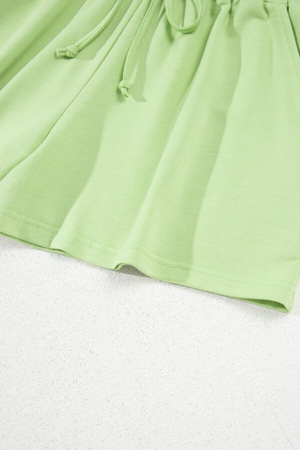 Meadow Mist Green Solid Loose V Neck Half Sleeve Tee and Shorts