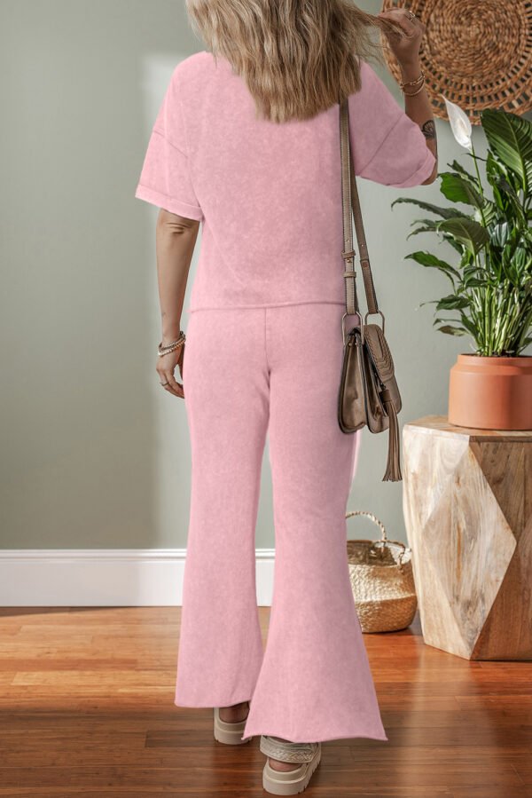 Light Pink Acid Wash Star Patched Rolled Trim Pants Set