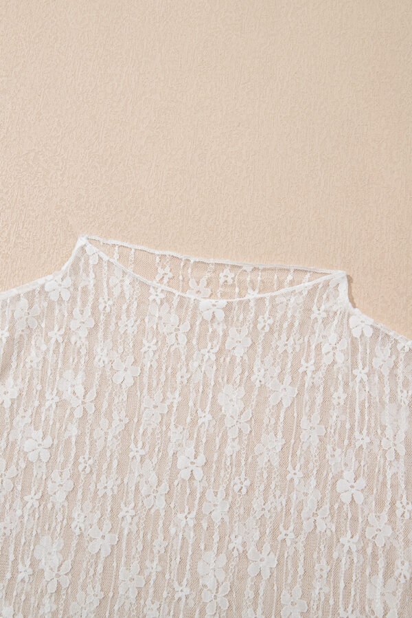White Sheer Floral Lace Long Sleeve Slim Fit Top