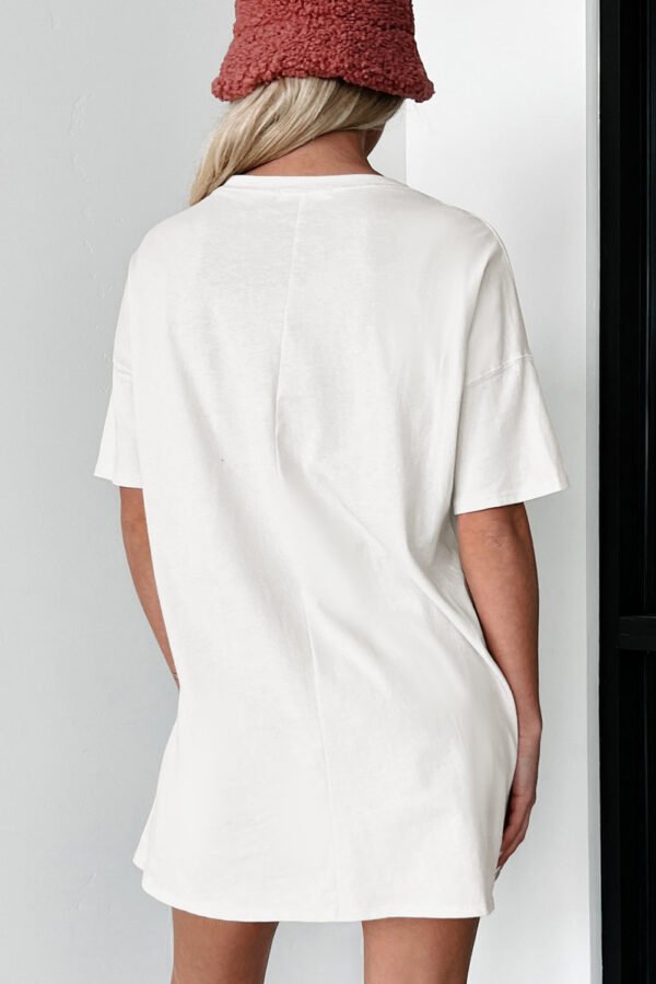 White Floral Print Half Sleeve Round Neck Oversized Tee