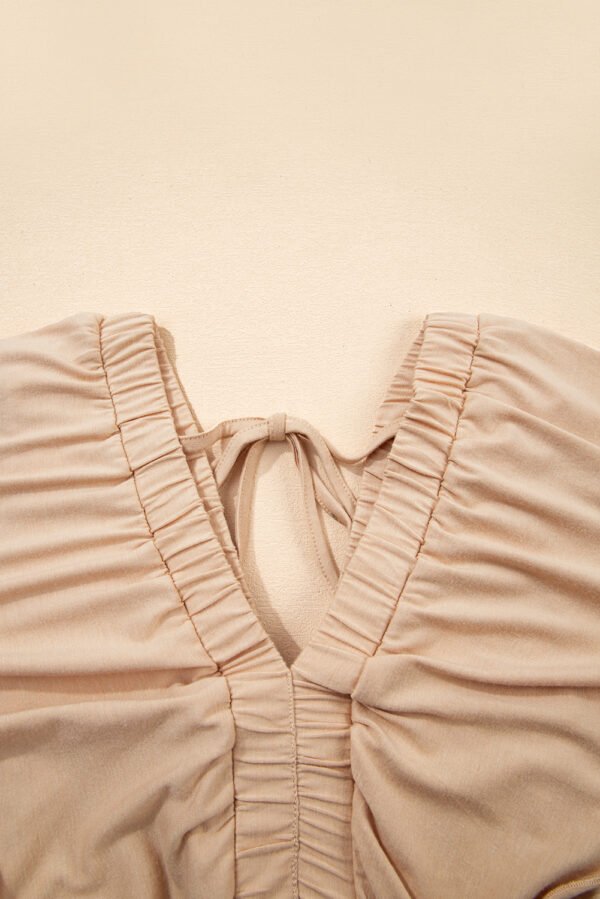 Parchment Textured V Neck Flutter Sleeve Ruffled Maxi Dress