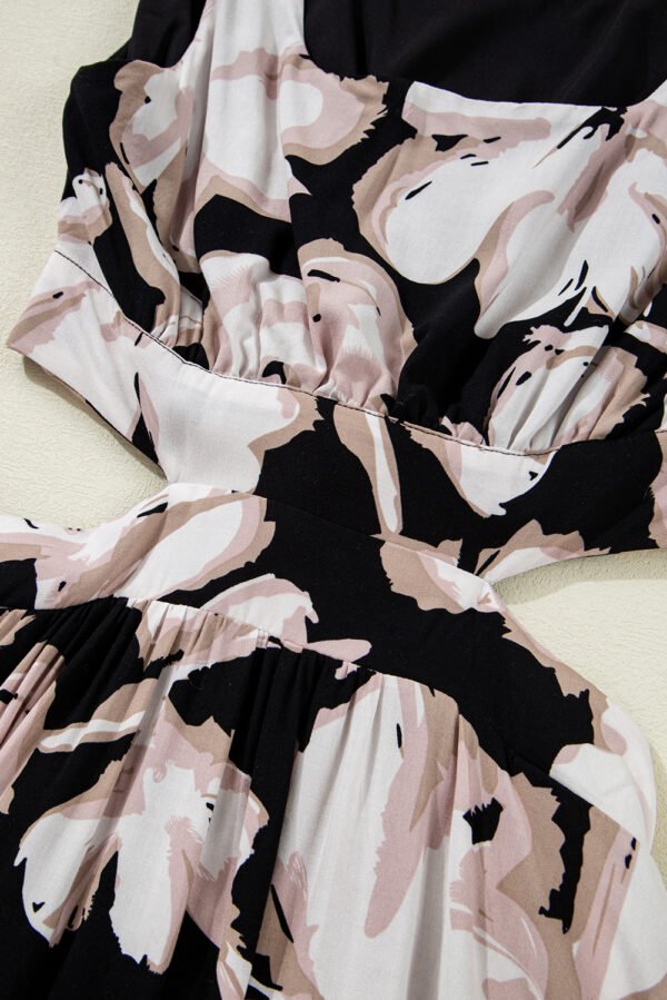 Black Floral Cutout Square Neck Knot Back Sleeveless Maxi Dress