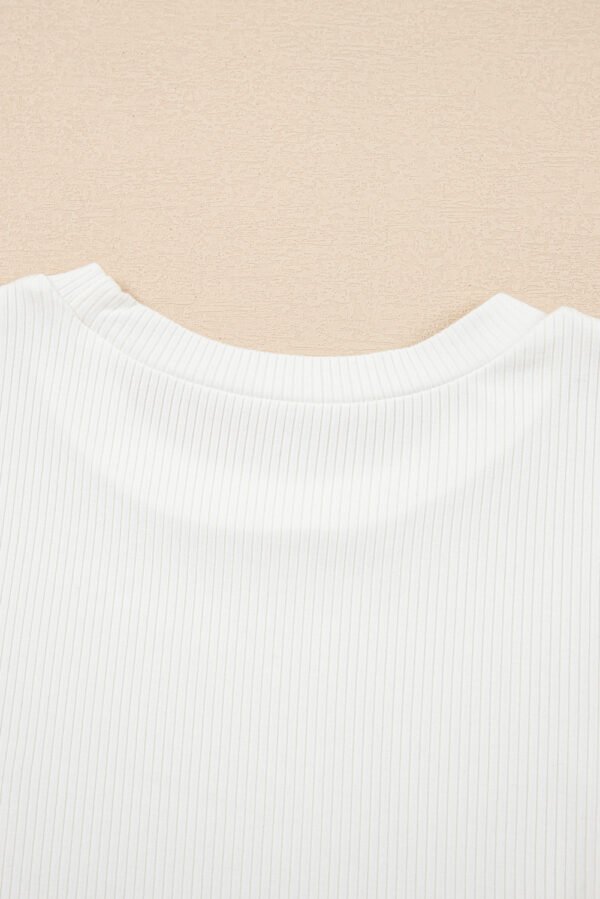 White Eyelet Pattern Short Sleeve Patchwork Ribbed Top