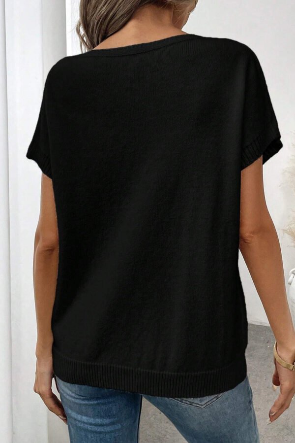 Black Bow Pattern Knit Short Sleeve Sweater