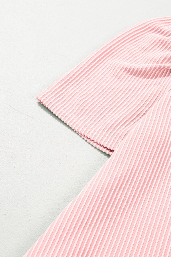 Blossom Corded Knit Crew Neck Puff Sleeve Shift Mini Dress