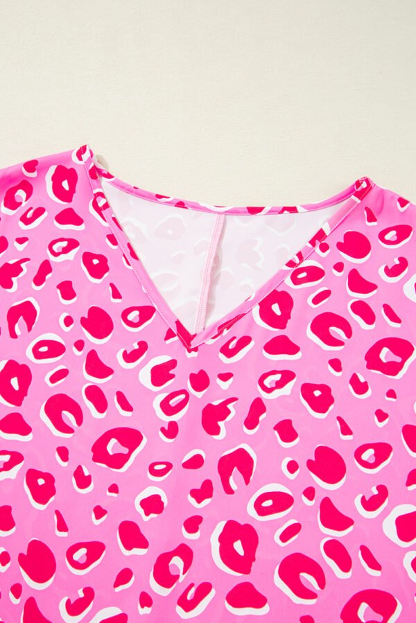Pink Leopard V Neck Loose Short Sleeve Top