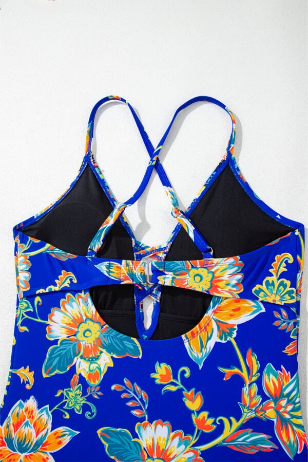 Blue Floral Plunging Slim & Sculpt One-Piece Crisscross Backless One Piece Swimsuit