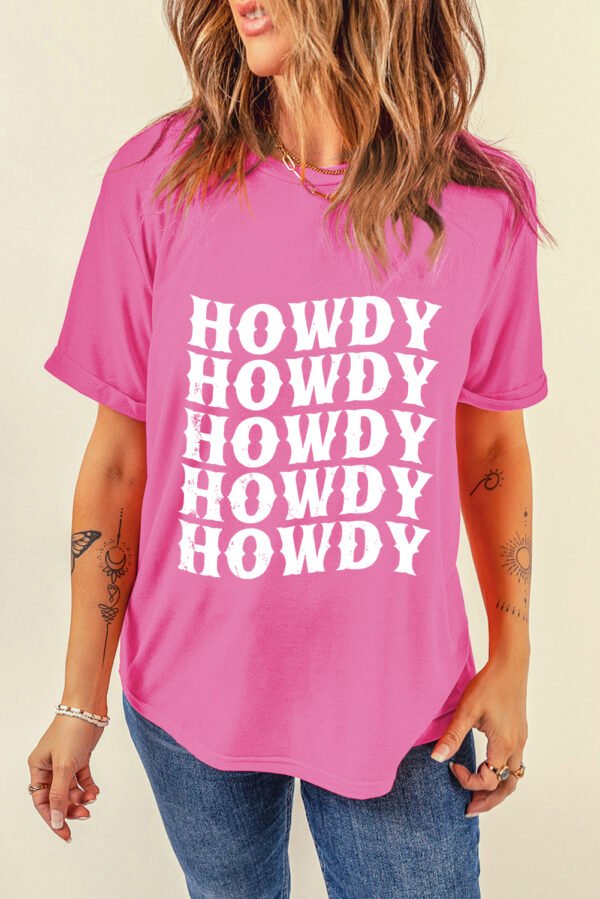 Sachet Pink HOWDY Graphic Western Crew Neck Tee