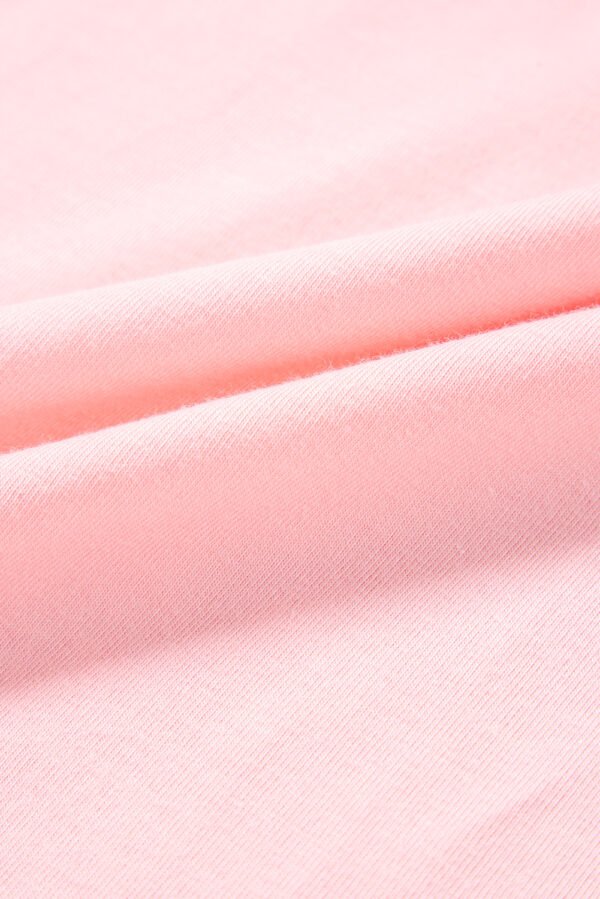 Light Pink Lace Patchwork Exposed Seam V Neck T Shirt