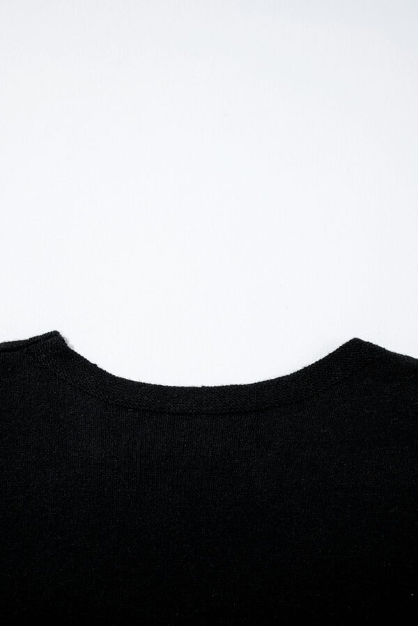 Black Bow Pattern Knit Short Sleeve Sweater