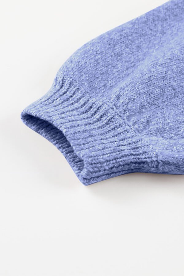 Sky Blue Eyelet Pattern Detail V Neck Drop Shoulder Sweater