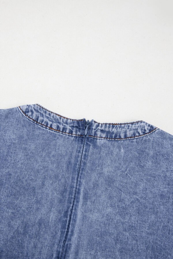 Beau Blue Tie V Neck Tucking Detail Short Sleeve Denim Shift Dress