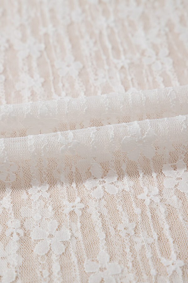 White Sheer Floral Lace Long Sleeve Slim Fit Top