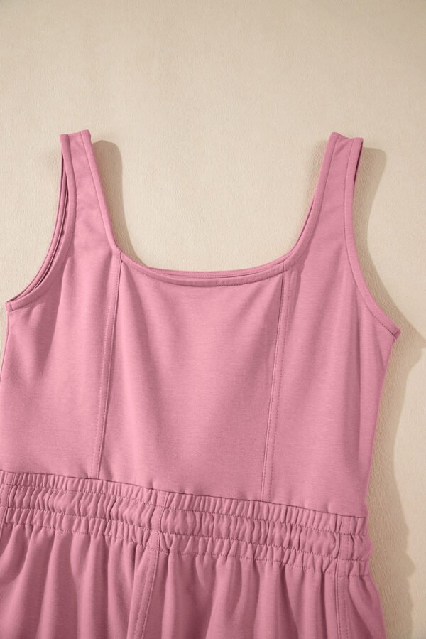 Light Pink Lace-up Elastic Waist Sleeveless Square Neck Jumpsuit