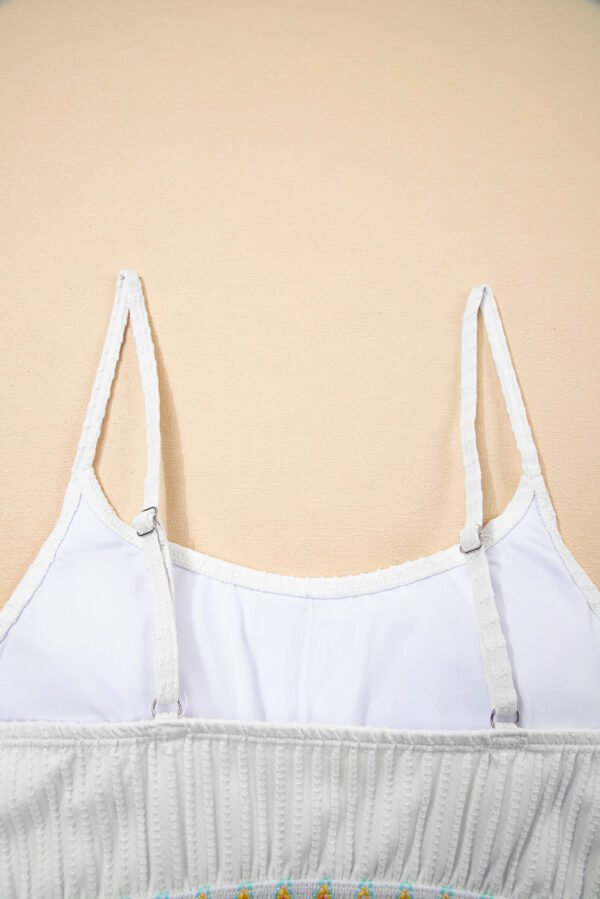 White Textured Contrast Banding Bikini High Waist 2pcs Swimsuit
