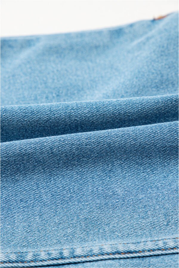 Dusk Blue Acid Wash Bowknot Details High Waist Denim Skirt