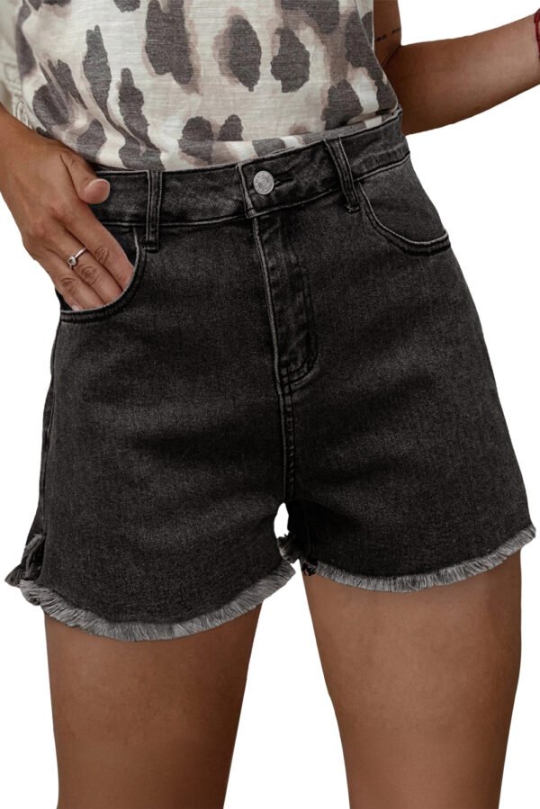 Carbon Grey Raw Hem High Waist Denim Shorts