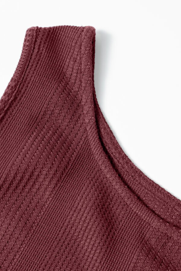 Red Dahlia Solid Color Ribbed Ruffle Tank Top and Pants Set