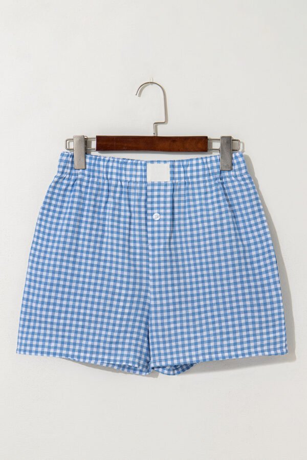 blue Red Plaid Gingham Printed High Waist Shorts