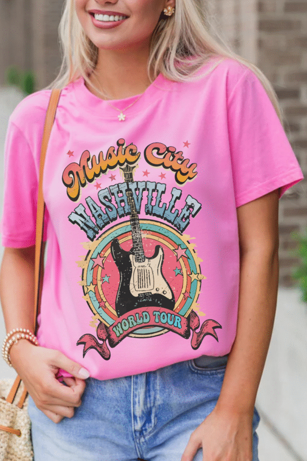 Sachet Pink Nashville WORLD TOUR Music City Guitarist Graphic Tee
