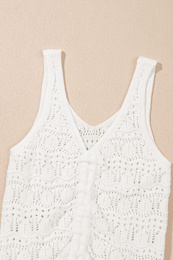 Beige Trendy Hollowed Knit V Neck Drawstring Sweater Vest
