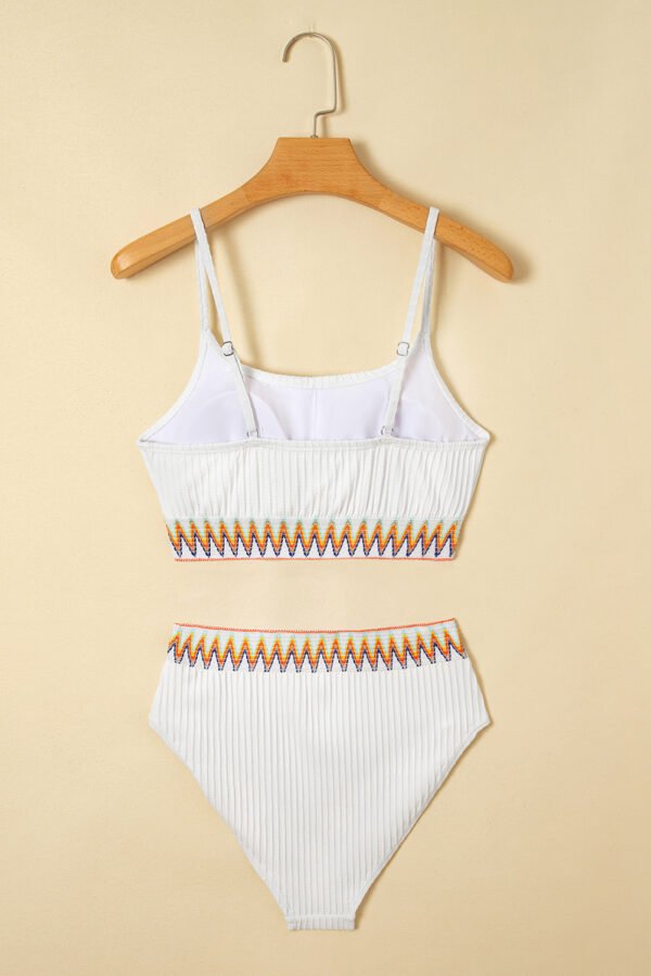 White Textured Contrast Banding Bikini High Waist 2pcs Swimsuit
