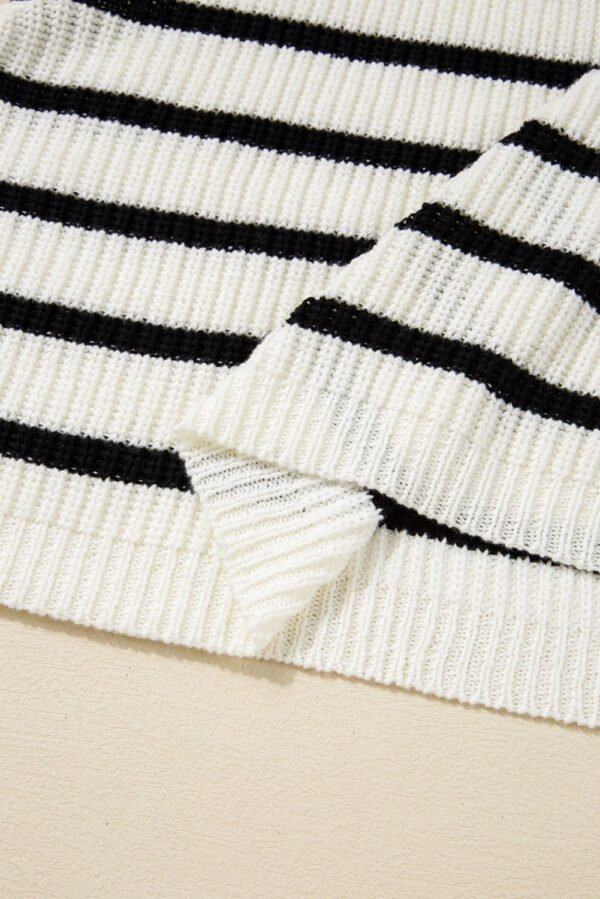 Black Stripe Knitted Drawstring Detail Sleeveless Dress