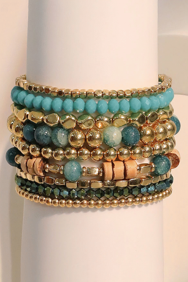 Gold Boho Beaded Multi Layer Elastic Bracelet Set