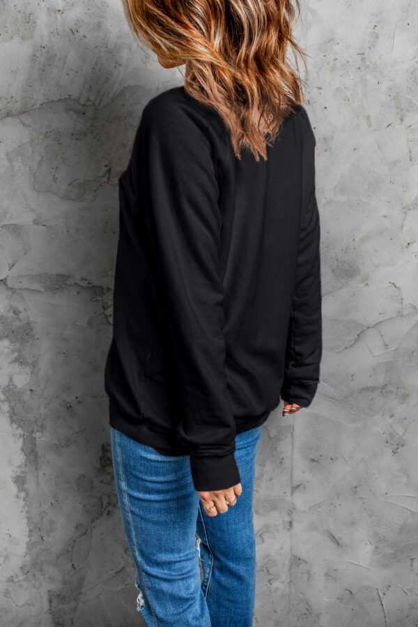 Black Floral Checkered Bow Printed Pullover Sweatshirt