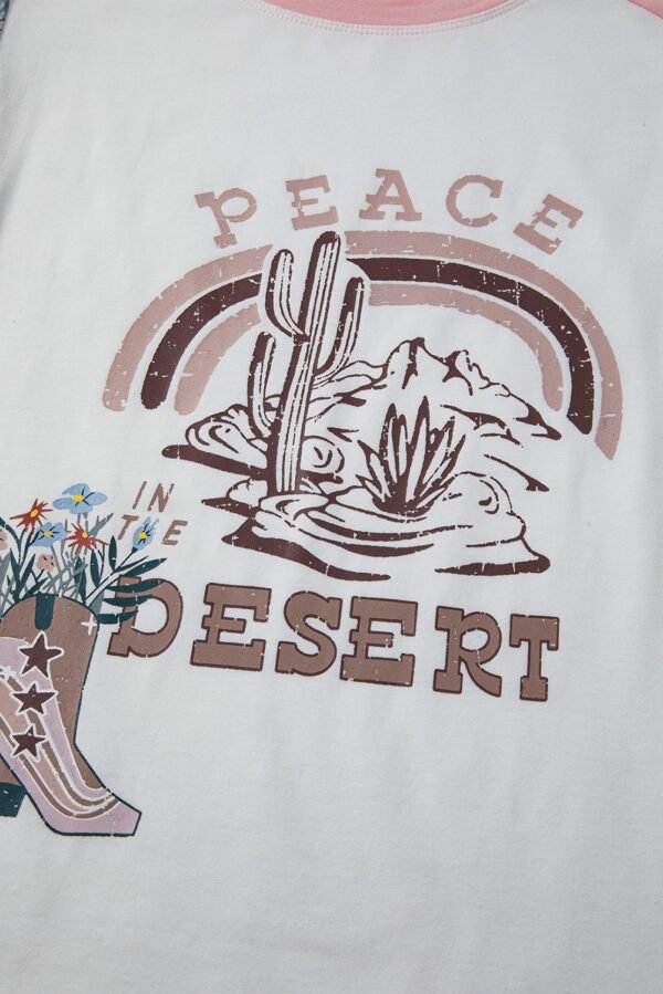 Multicolour Asymmetric Printed Patchwork Sleeve Peace Desert Graphic Top