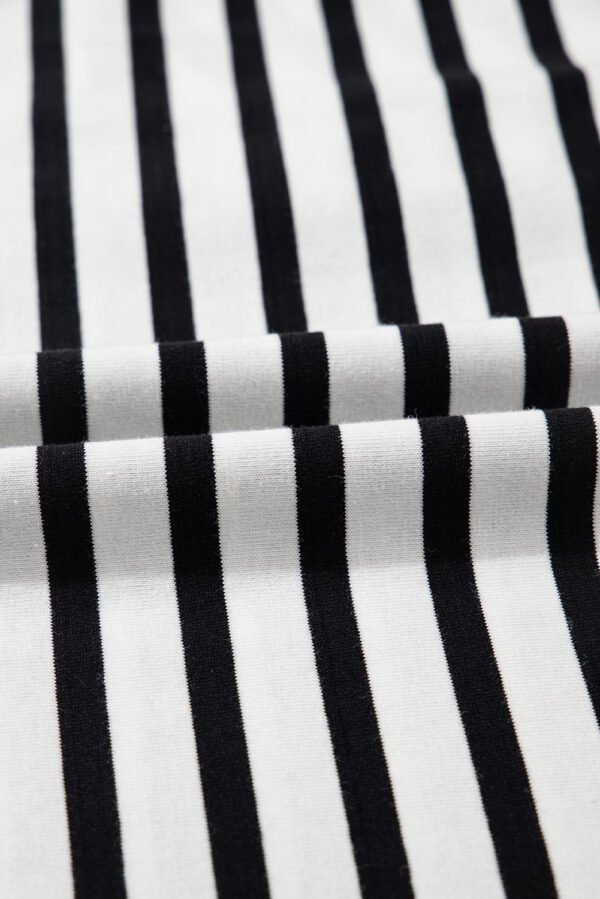 Black Stripe Contrast V Neck Collared Puff Sleeve T Shirt Mini Dress with Pockets