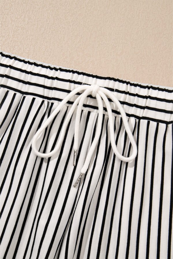 Black Stripe V Neck Tee and Casual Short Set