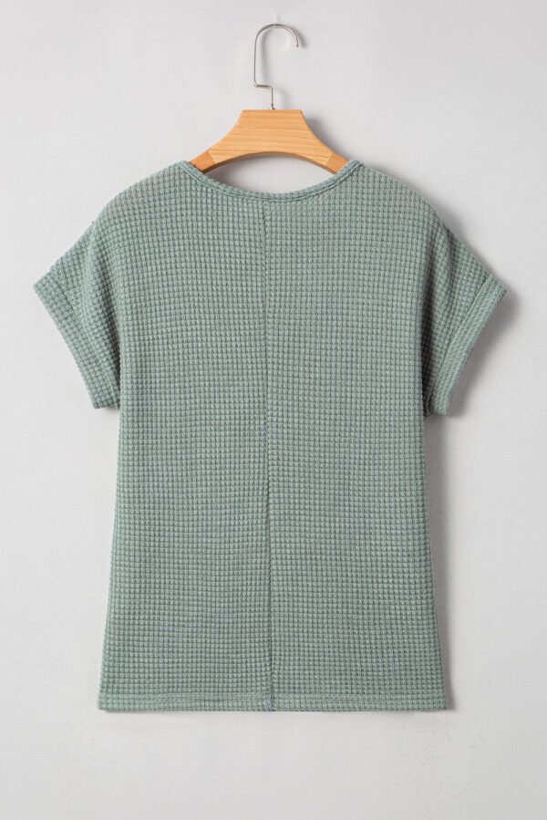 Mist Green Lace Patchwork Waffle Short Sleeve Top