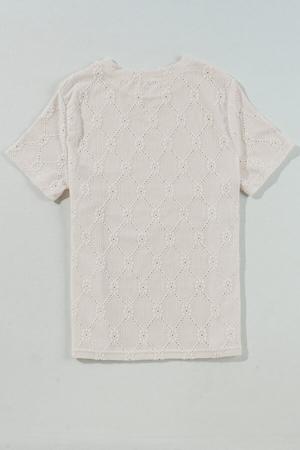 White Geometric Embroidered Slim Fit O Neck T Shirt