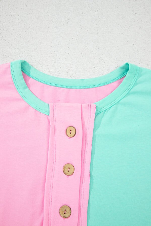 Mint Green Two Tone Half Buttons Collared T Shirt