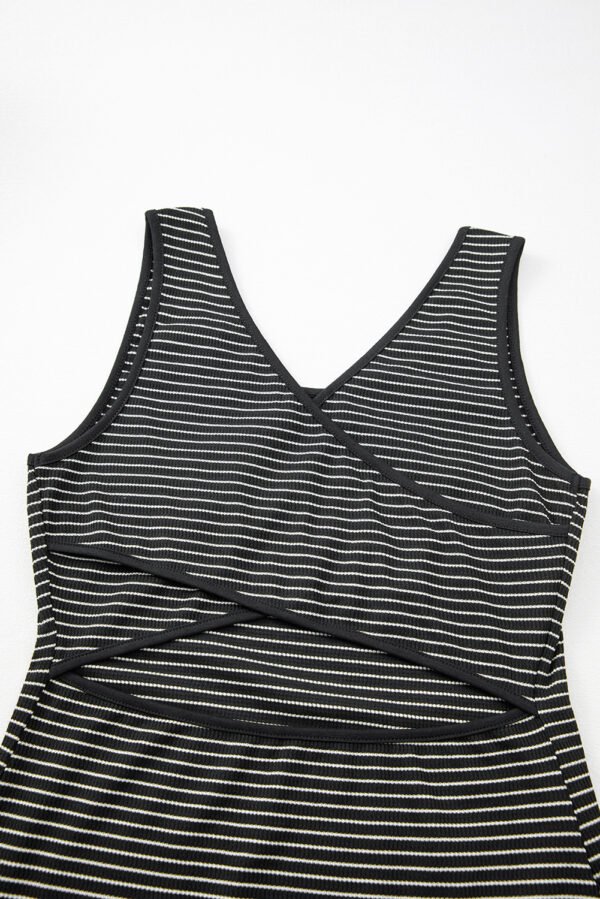 Black Stripe Criss Cross Side Slits Slim Fit Sleeveless Midi Dress