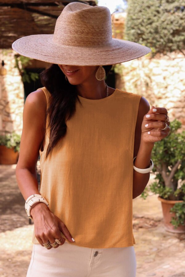 Desert Gold Bowknot V Cut Backless Cotton Tank Top