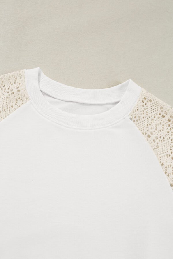 White Lace Crochet Short Sleeve Round Neck T Shirt