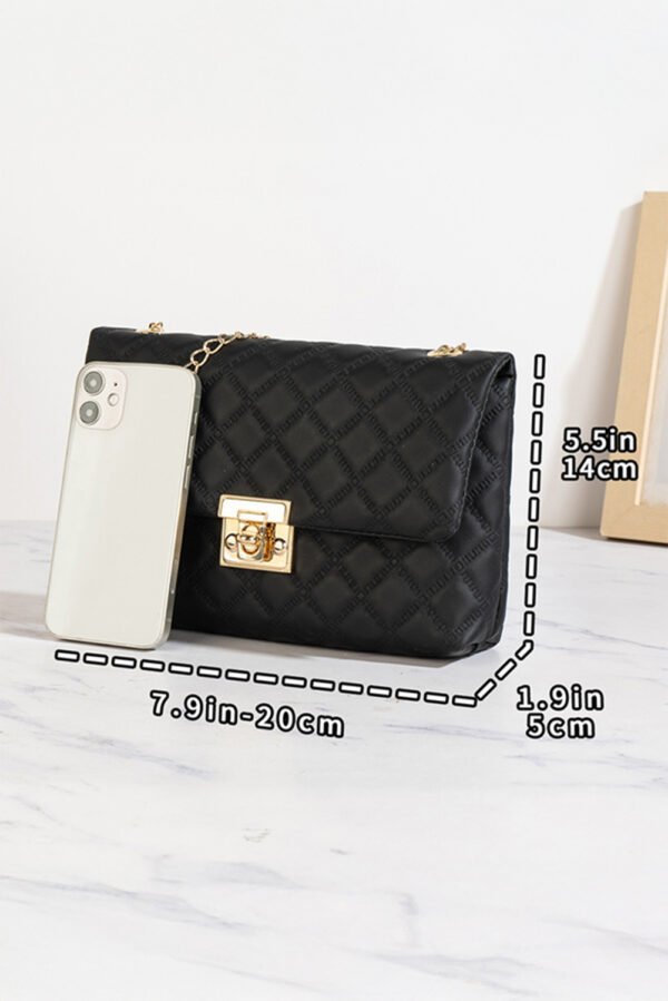 Black Textured PU Leather Gold Chain Buckle Single Shoulder Bag