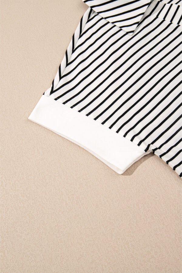 Black Stripe V Neck Tee and Casual Short Set