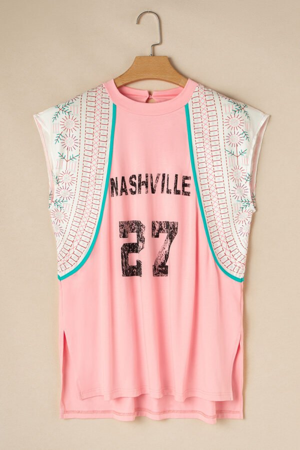 Light Pink Vintage Nashville Printed Patchwork Tank Top