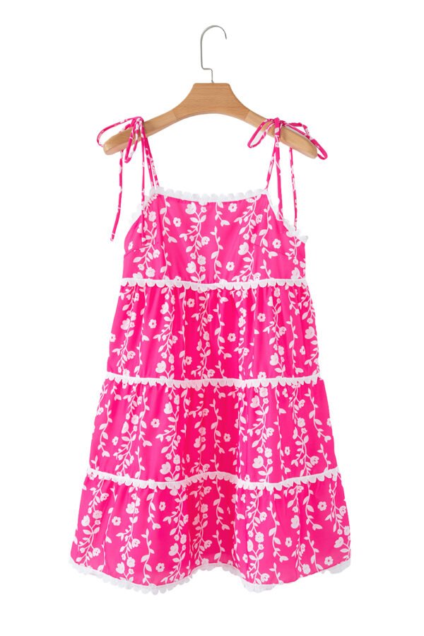 Pink Floral Print Ric Rac Patched Sleeveless Mini Dress