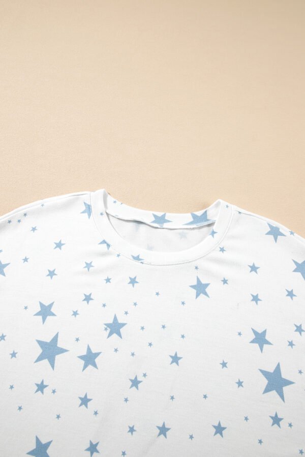 Sky Blue Stars Print Drop Shoulder Oversized T Shirt with Slits