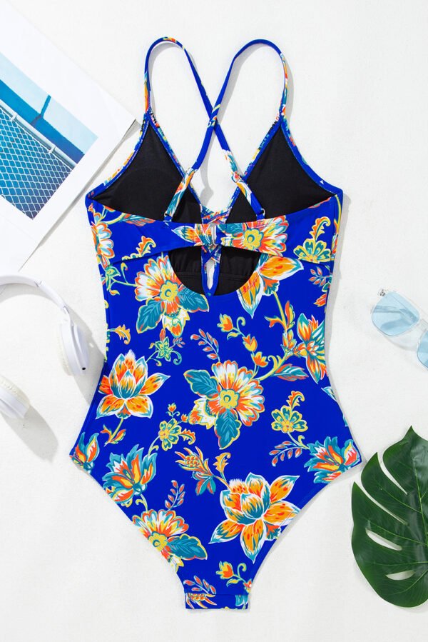 Blue Floral Plunging Slim & Sculpt One-Piece Crisscross Backless One Piece Swimsuit