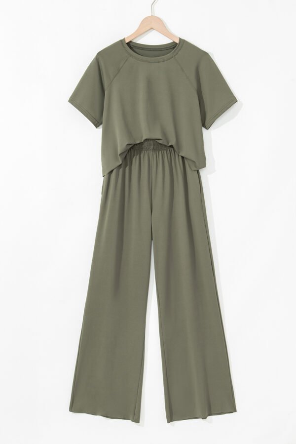 Seagrass Raw Hem Loose Tee and Wide Leg Pants Set