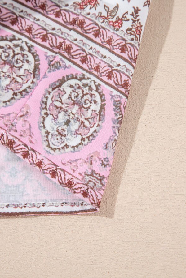Pink Bohemian Floral Pleated U Neck Vest