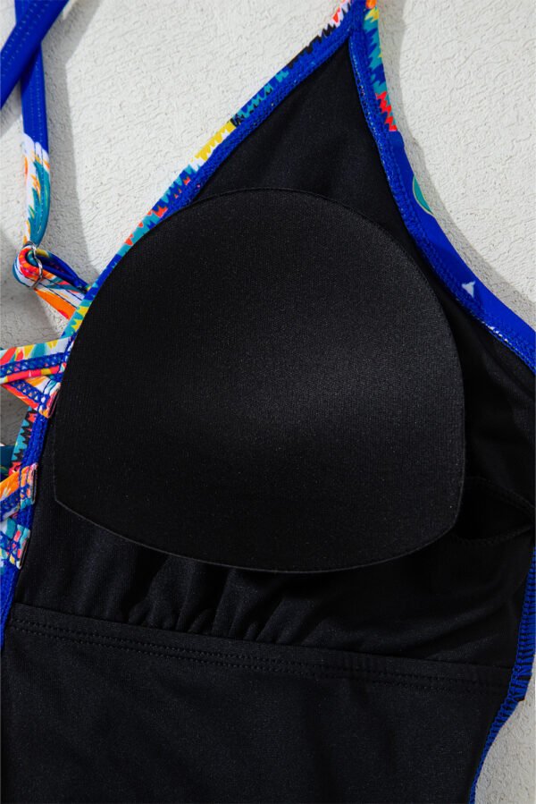 Blue Floral Plunging Slim & Sculpt One-Piece Crisscross Backless One Piece Swimsuit
