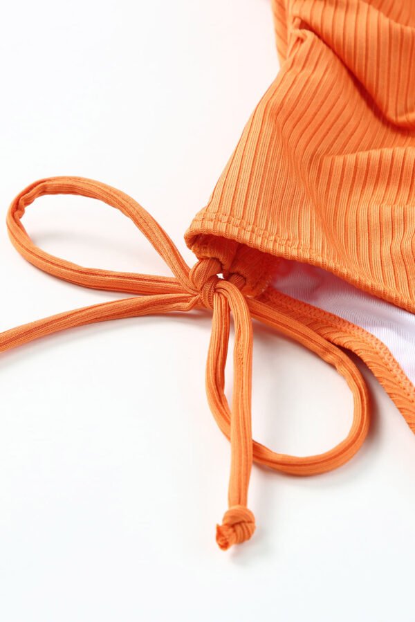 Orange Adjustable Straps Ribbed Knit One Piece Swimsuit