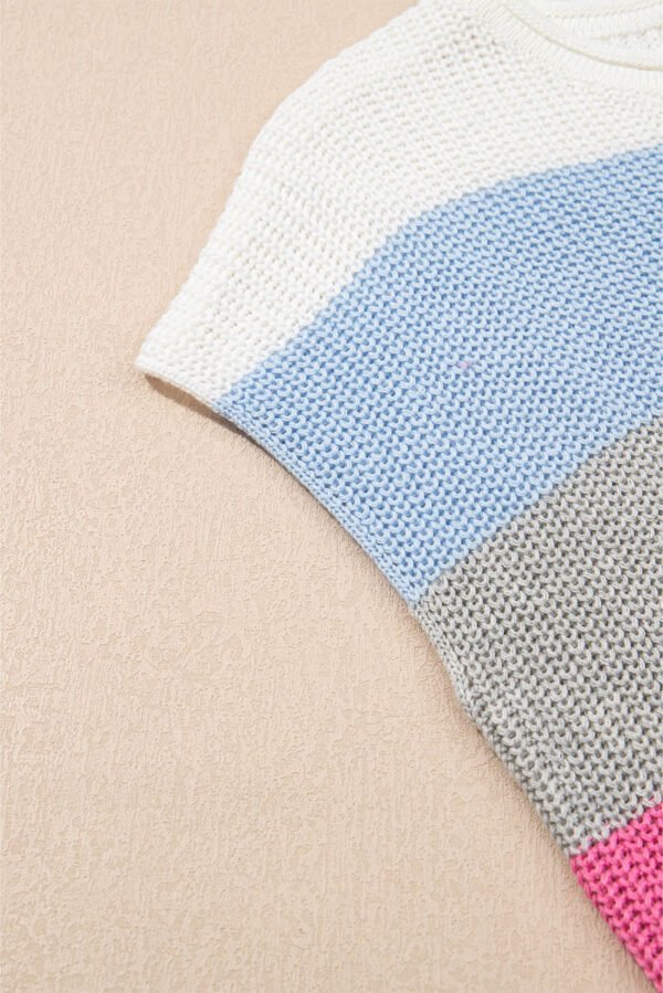 Light Blue Color Block Notch V Neck Sweater T Shirt